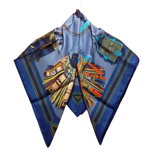 HERMES Carre 90 - Blue Navy Multi Scarf 340-082325 - Picture 1 of 4